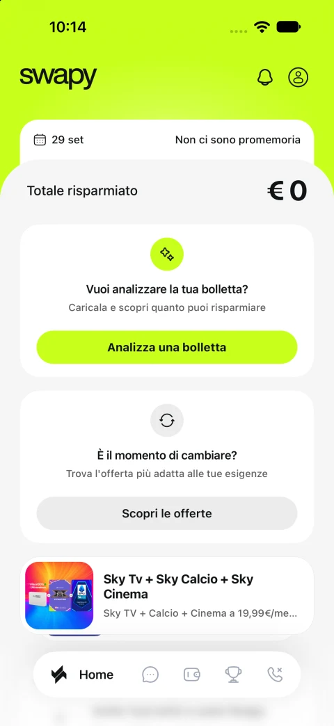 La nuova home di Swapy: analizza una bolletta e scopri le offerte