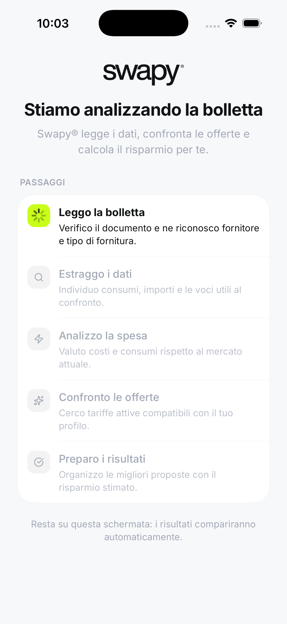 Swapy analizza la bolletta e prepara i dati
