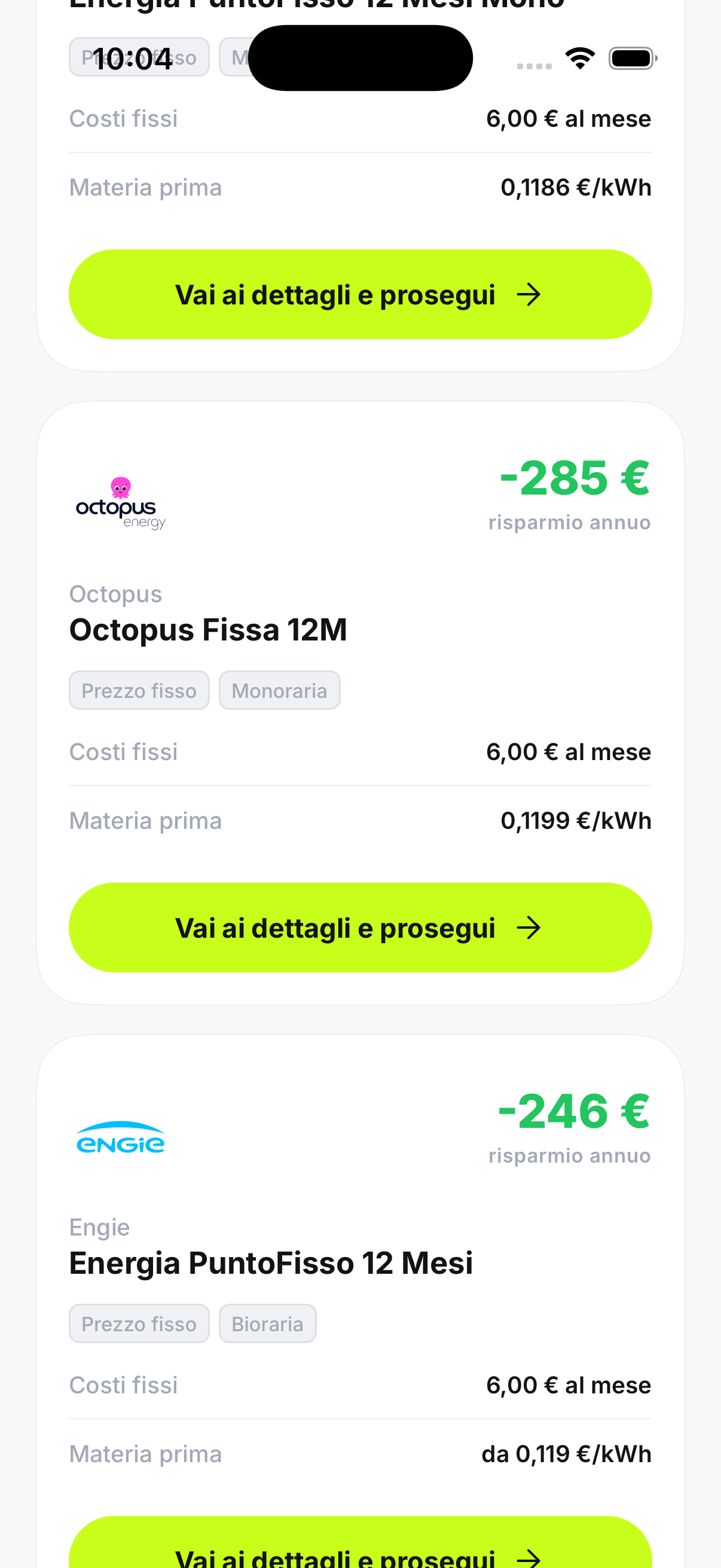 Confronto delle offerte con risparmio annuo stimato